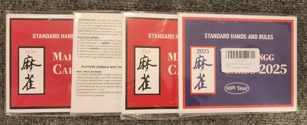 National Mah Jongg League Official Hands Cards Lot of 4 – 2026 & 2025 Editions